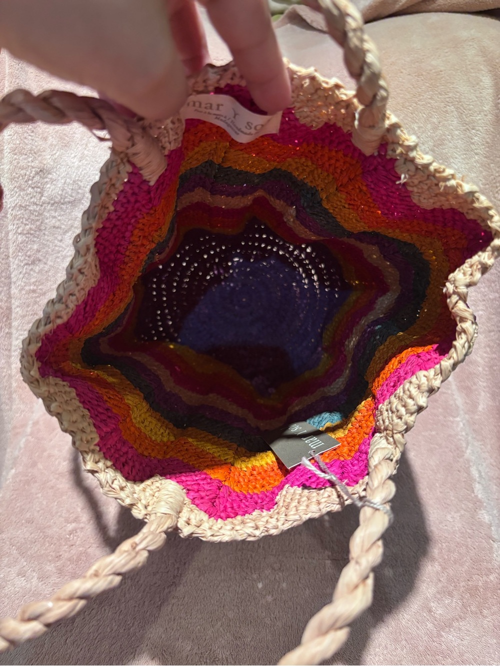 Mar Y Sol Handmade Chevron Raffia Tote Bag NWT – Colorful Rainbow Bag - Picture 7 of 11